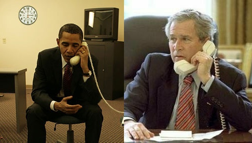 Барак Обама разговаривает с Джорджем Бушем
