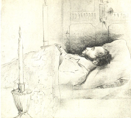 Пушкин на смертном одре. С рисунка А.Мокрицкого